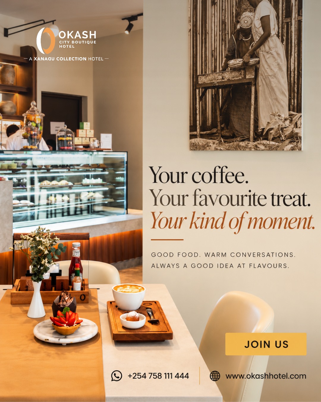 Your coffee. Your favourite treat. Your kind of moment. ☕🍰

Whether it’s a coffee break, a catch-up with friends or a little treat just because, The O’ Café & Pizzeria is ready to make your everyday moments more enjoyable.

Settle in, sip your favourite coffee, pick something sweet and make yourself at home. ❤️

📲 Come on over! Reserve your table today.
Call now: +254 758 111 444 or DM us
.
.
#TheOCafeAndPizzeria #OkashCityBoutiqueHotel #NairobiCafe #NairobiCoffee #NairobiFoodies #NairobiDining #CoffeeLovers #Coffee