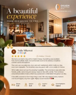 There’s something special about knowing someone left with beautiful memories. ❤️
From the comfort of a good night's stay to the little details that make a hotel feel welcoming, it's the people and experiences that make every visit meaningful.
Thank you, Anila, for your kind words. It was a pleasure having you with us, and we look forward to welcoming you back to @okashhotelkenya !
Here's to more memorable stays and wonderful journeys. 🇰🇪
🌐 www.okashhotel.com (Link in bio)
.
.
#WeekendMotivation #GuestStories #GuestFeedback #HappyGuests #TravelKenya #VisitNairobi #NairobiHotels #HospitalityMatters #OkashCityBoutiqueHotel